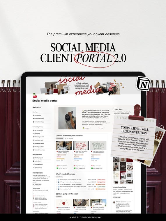 Notion Social Media Client Portal Template, Client Onboarding, Content Strategy