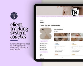 Modelo Notion de rastreador de clientes, planejador de coaching, painel de coaching, modelo Notion CRM, integração de clientes, gerenciamento de clientes