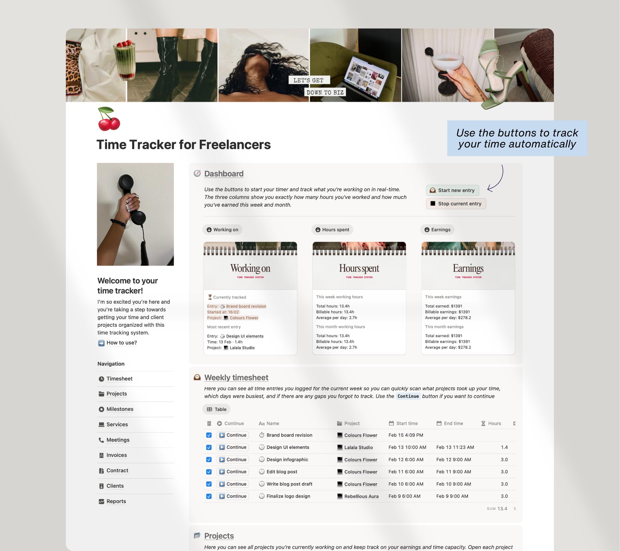Notion Time Tracker Template for Solo Freelancers, Timesheet and ...