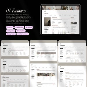 May include: A screenshot of a website interface for managing finances. The website has sections for accounts, transactions, bill tracker, categories, sinking funds, and monthly overview. The website is designed to help users track their income, expenses, and savings.