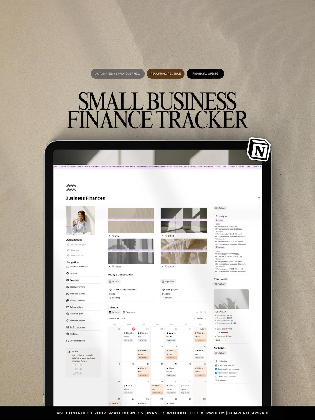 Small Business Finance Tracker Notion Template, Income and Expense ...