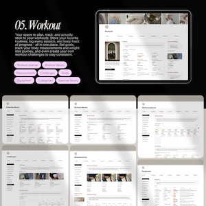 May include: A screenshot of a website interface for a workout planner. The website has a light grey background with a white interface. The website is divided into sections, including "Workout Planner", "Workout Library", "Measurements", "Challenges", "Goals", "Equipment", "Categories", and "Exercise Library".