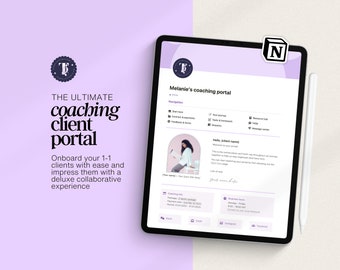 Modelo de portal do cliente no Notion para coaches, modelo de portal do cliente no Notion, modelo de coaching no Notion, painel do cliente, integração do cliente