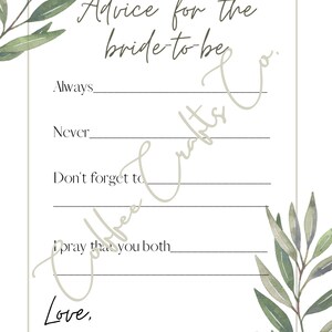 Advice for the Bride-to-be Printable Card - Etsy