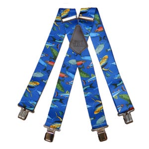 Brimarc Herren HeavyDuty Blue Fish Hosenträger Hosen Gürtel Hosenträger 2 "50 mm breit