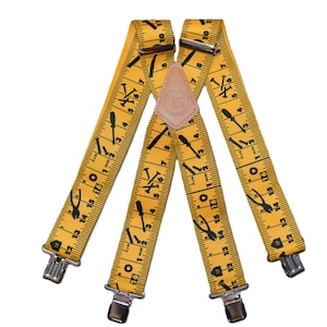 Brimarc Mens Heavy Duty Yellow Tape Measure Braces Trouser Belt Suspender 2&quot; 50mm Wide