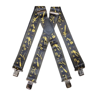 Brimarc Mens Heavy Duty Black Tape Measure Braces Trouser Belt Suspender 2&quot; 50mm Wide