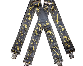 Brimarc Mens Heavy Duty Black Tape Measure Braces Trouser Belt Suspender 2&quot; 50mm Wide