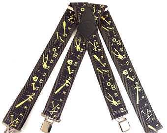 Brimarc Mens Heavy Duty Black Tape Measure Braces Trouser Belt Suspender 2" 50mm Wide