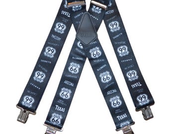 Brimarc Mens Heavy Duty Route 66 Braces Trouser Belt Suspender 2" 50mm Wide