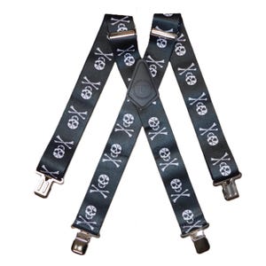 Brimarc Mens Heavy Duty Skull & Crossbones Braces Trouser Belt Suspender 2&quot; 50mm Wide
