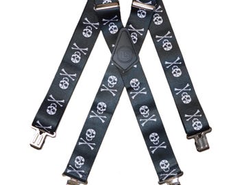 Brimarc Mens Heavy Duty Skull & Crossbones Braces Trouser Belt Suspender 2" 50mm Wide