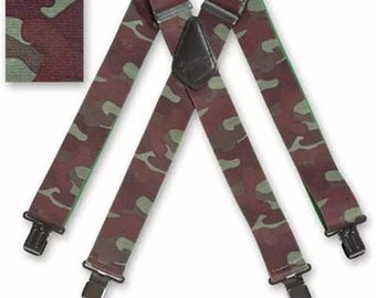 Brimarc Mens Heavy Duty Woodland Camo Braces Trouser Belt Suspender 2" 50mm Wide