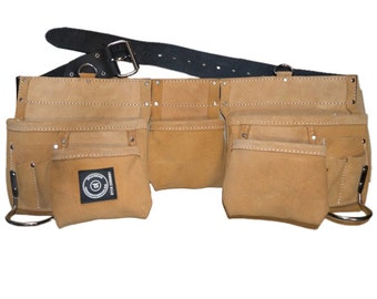 Suede leather double tool pouch work belt / carpenter's apron