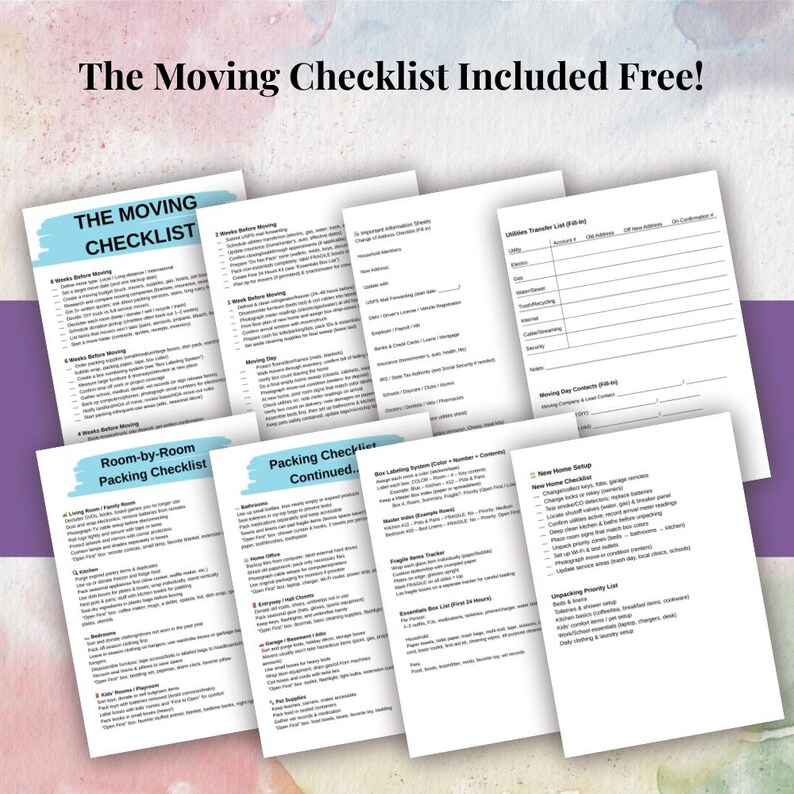 Label Review Checklist Moving Labels Printable Color Coded Room Labels for Packing Boxes Home ...