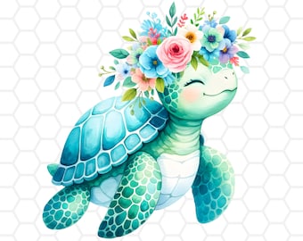 Floral Sea Turtle PNG: Sublimation Clipart (Digital Download)