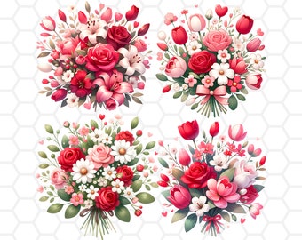 Watercolor Valentine Bouquet PNG Clipart: Floral Sublimation Designs (Digital Download)