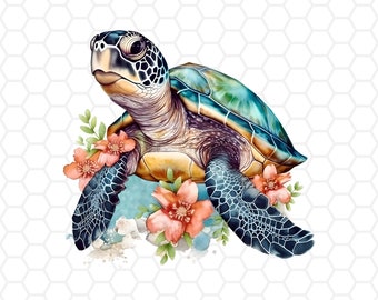 Floral Sea Turtle PNG: Sublimation Clipart (Digital Download)