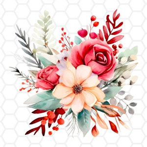 Arquivo png de buquê floral de natal para sublimação, flor de natal png, chriatmsa floral png, clipart de natal, natal png