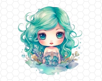 Cute mermaid png file for sublimation, mermaid png, mermaid clipart, mermaid sublimation, sublimation designs, watercolor clipart, mermaid