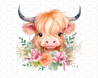 Cute highland cow png file for sublimation, highland cow clipart, highland cow png, cow clipart, cow png, kawaii clipart, animal clipart