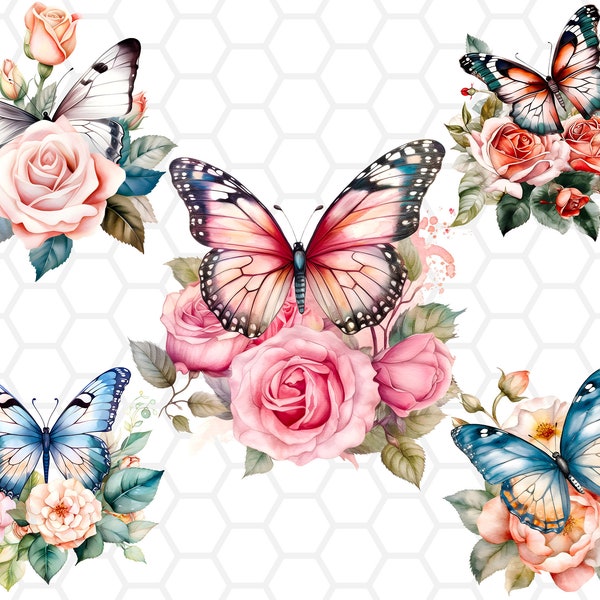 Butterfly and roses png files for sublimation, butterfly png, rose clipart, butterfly clipart, rose png, sublimation designs, watercolor