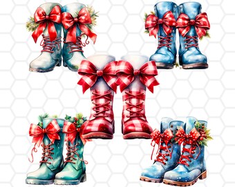 Botas de Natal em aquarela PNG Clipart: Designs de sublimação (download digital)