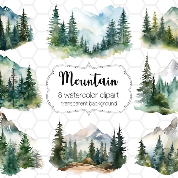 Mountain Landscape Cliparts, Landscape png files for sublimation, Landscape clipart, sublimation designs, Mountain Clipart, Watercolor PNGs