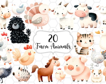 Fichiers png d'animaux de ferme mignons pour sublimation, png d'animaux de ferme, clipart animaux de ferme, png animal mignon, clipart ferme, lot de cliparts