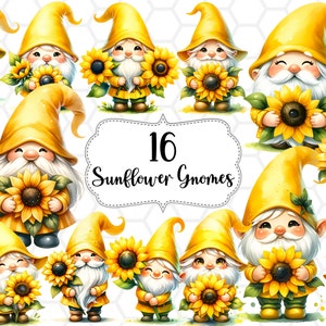 Archivos png de gnomo de girasol para sublimación, png de gnomo, imágenes prediseñadas de gnomo, imágenes prediseñadas de gnomo de girasol, diseños de sublimación, acuarela