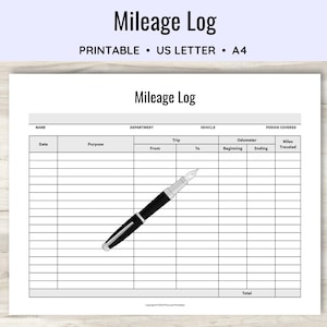 Printable Auto Mileage Log, Business or Personal Vehicle Mileage Record, Car Odometer Tracker for Tax Deductions, Work Trip Miles Tracker