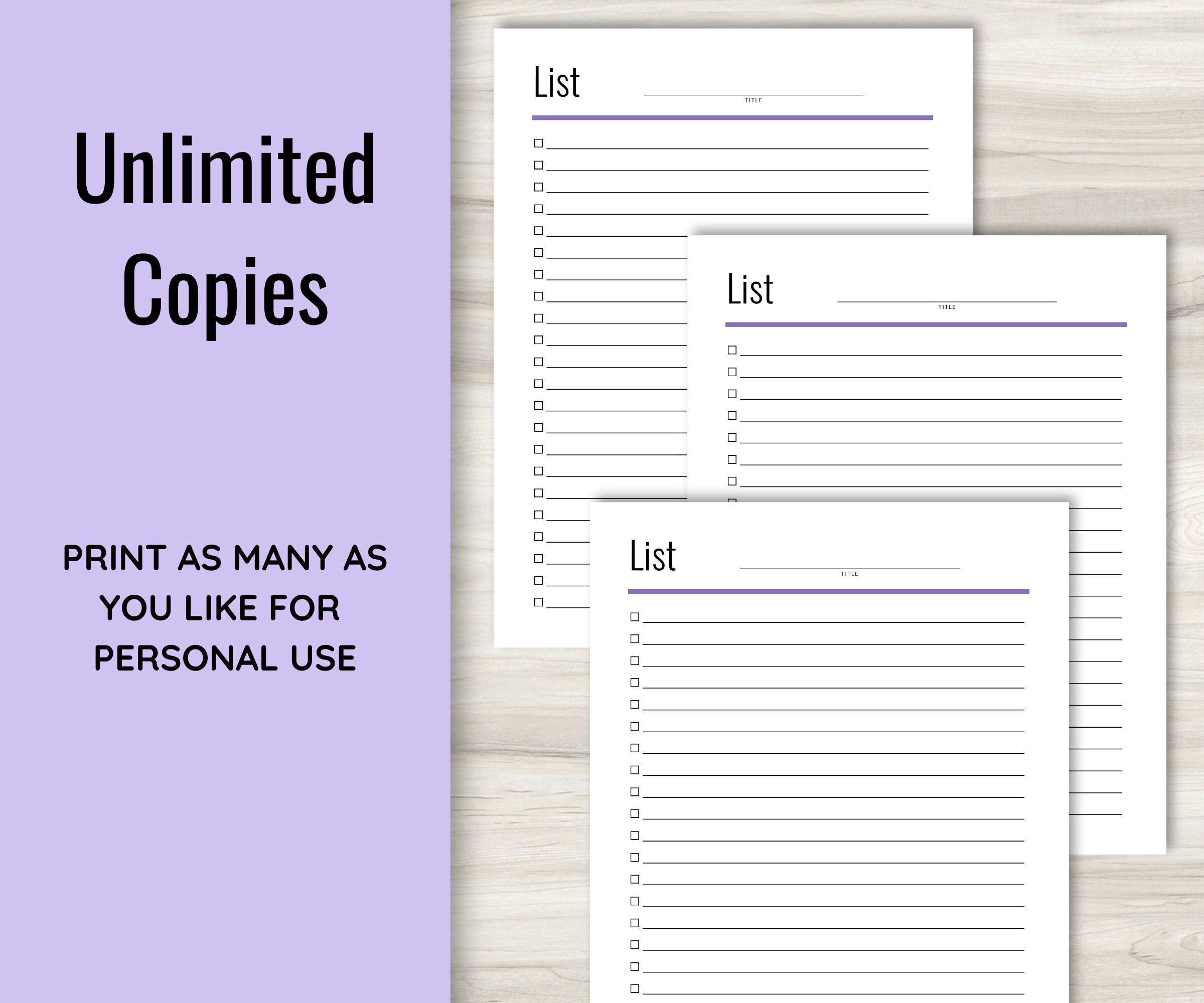 Printable blank list checklist simple list form planner etsy