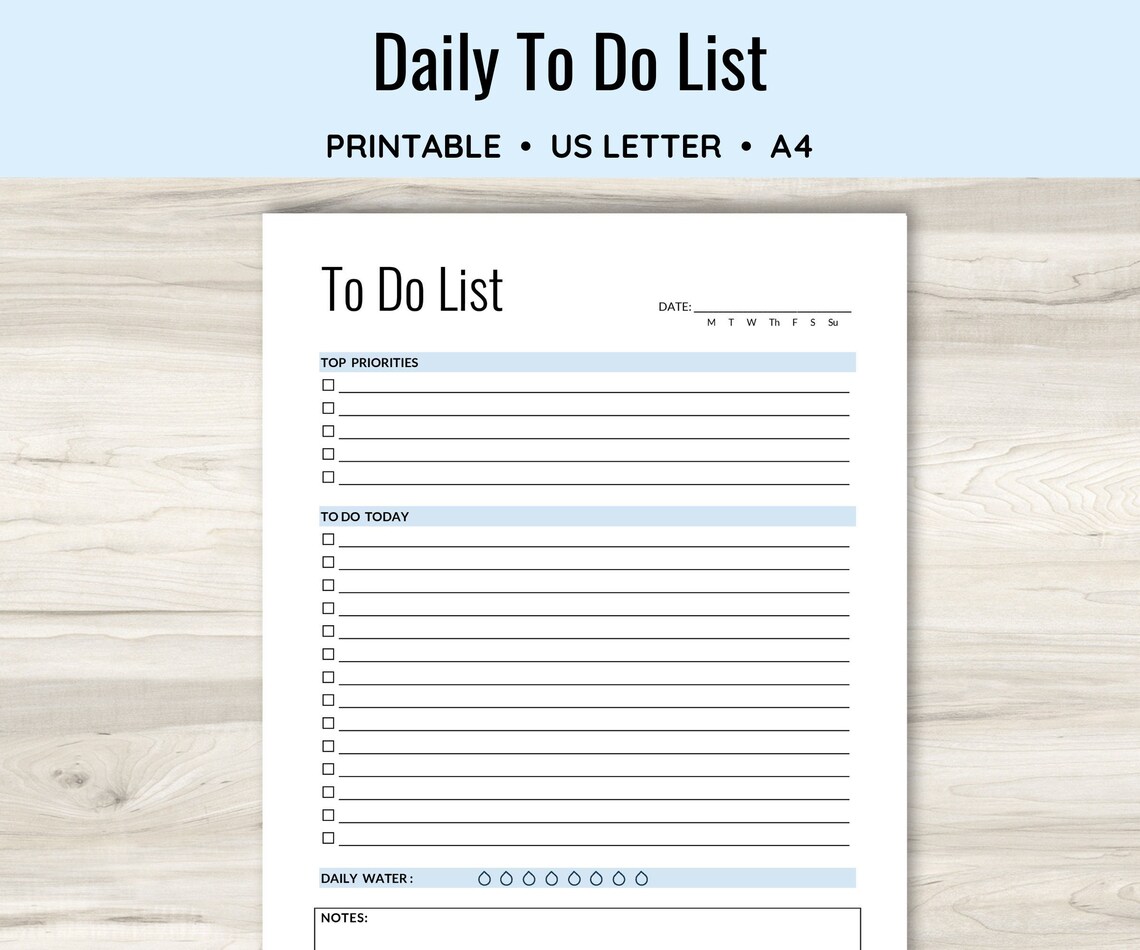 Printable to Do List, Daily Productivity Planner, PDF U.S. Letter and ...