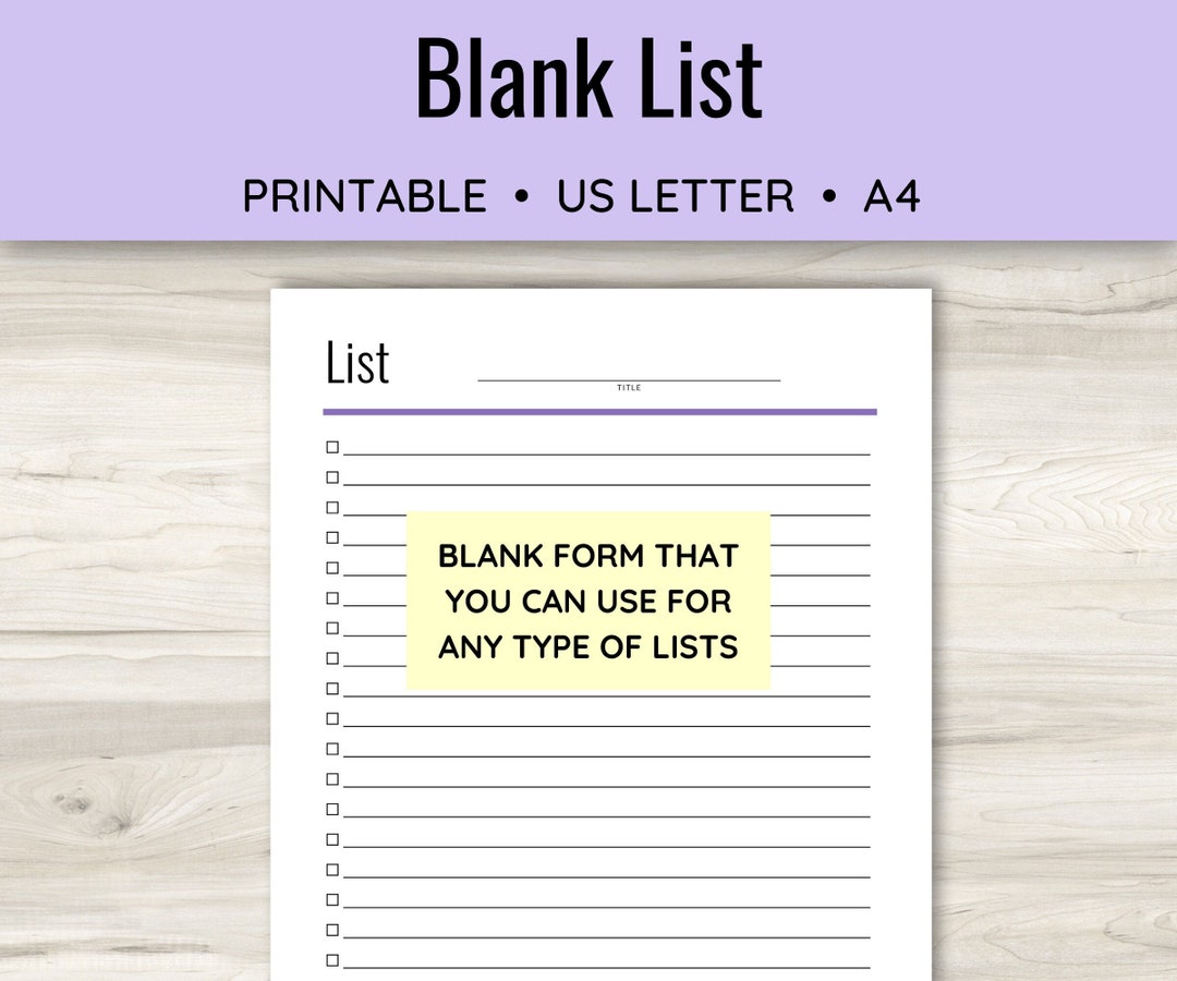 Printable blank list checklist simple list form planner etsy