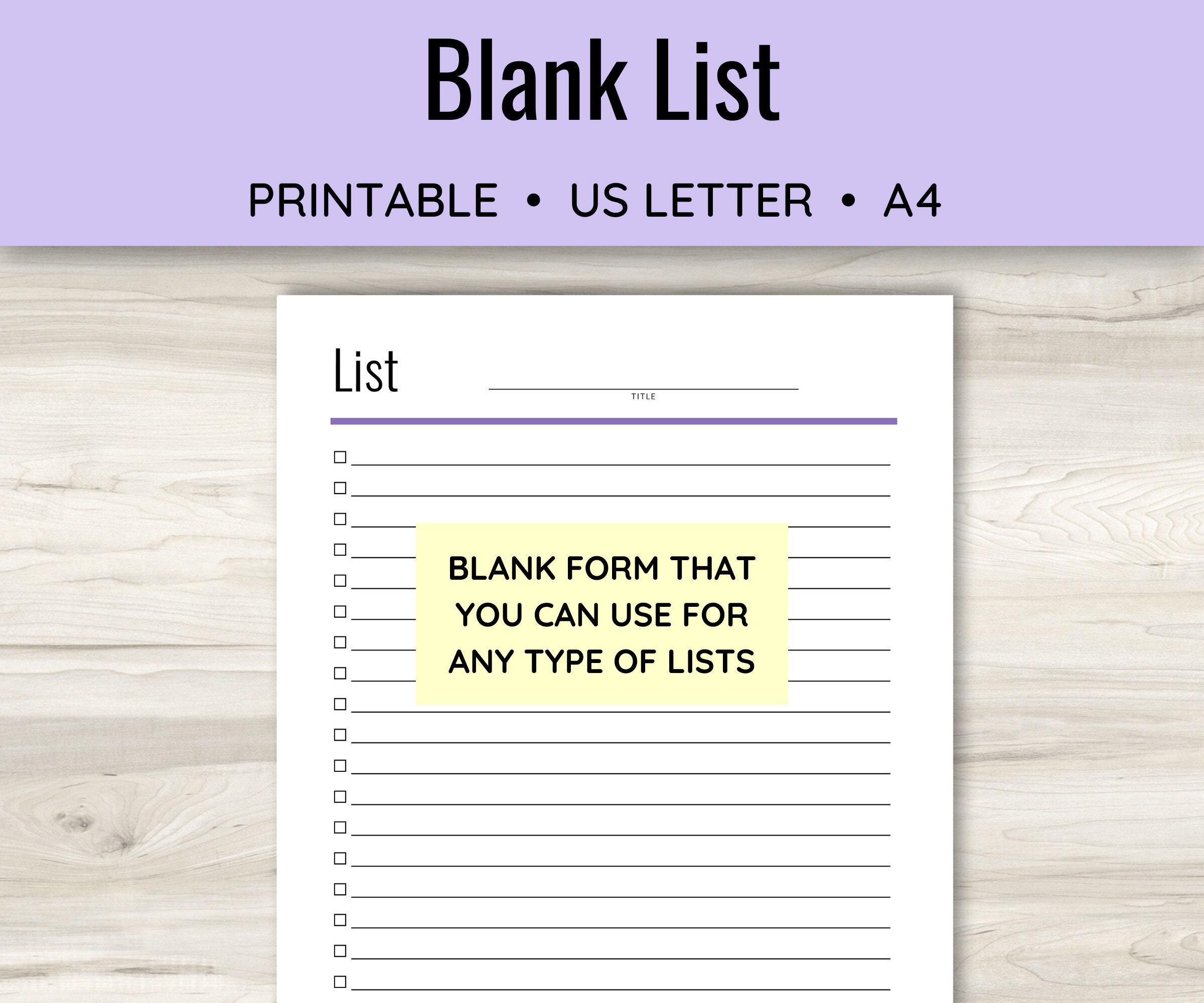Printable blank list checklist simple list form planner etsy