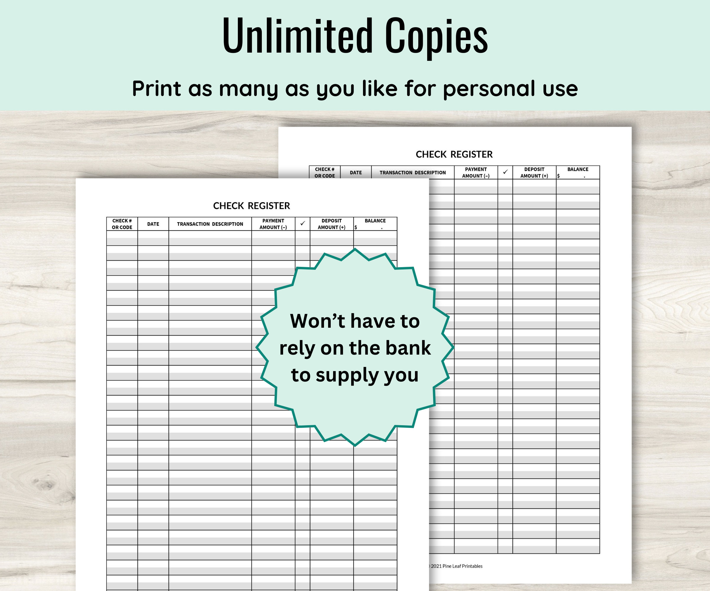 Check Register Printable, Checkbook Log, Account Tracker, Debit Card ...