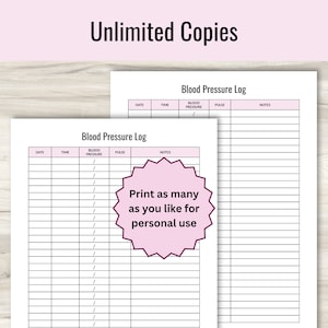Blood Pressure Log Printable, Blood Pressure Chart, BP Tracker, Daily ...