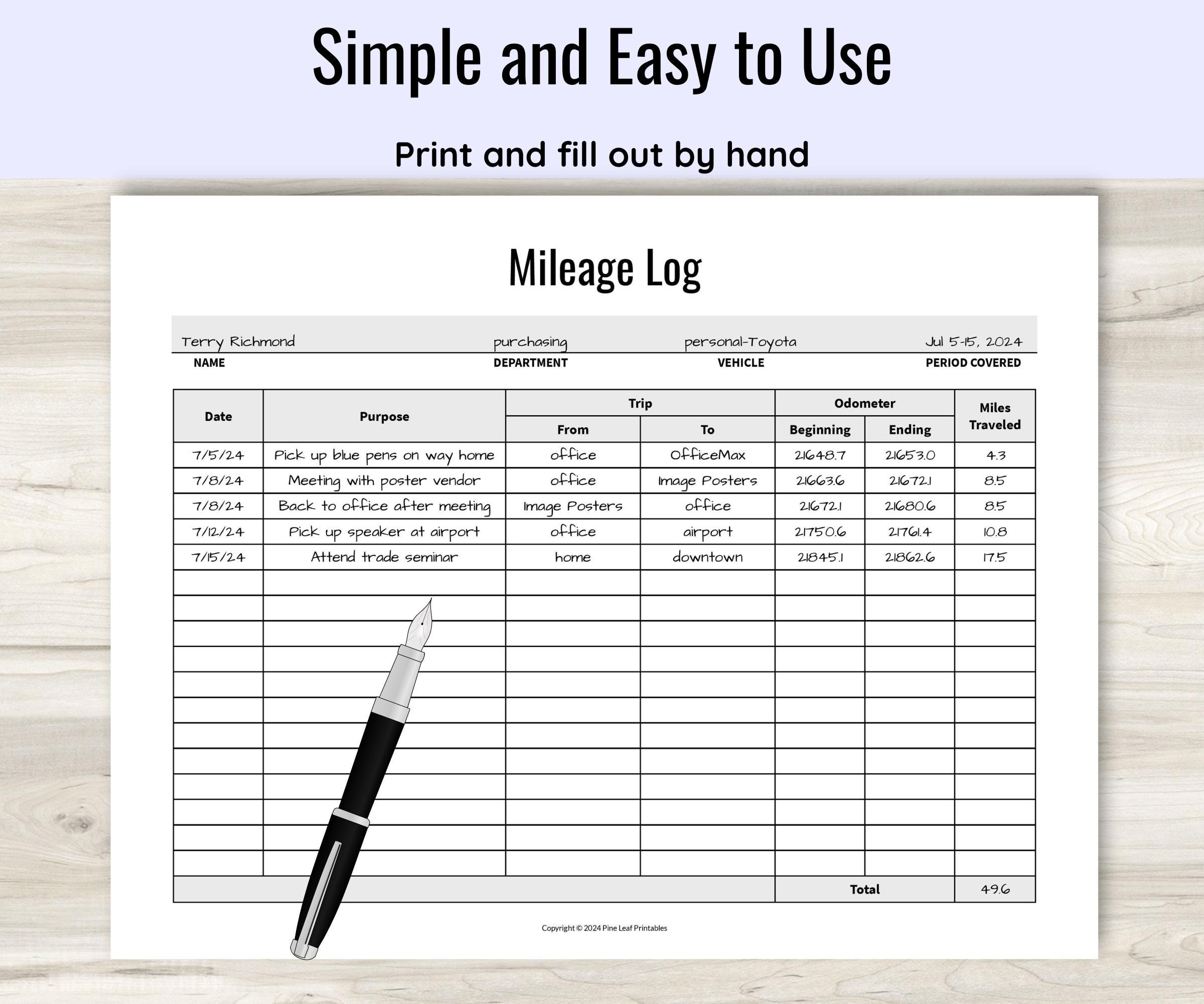 Driversnote Mileage Report.pdf Printable Auto Mileage Log, Business or Personal Vehicle Mileage Record ...