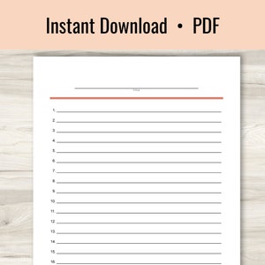 Numbered Blank List, Simple List Template, Printable List, Lined List ...