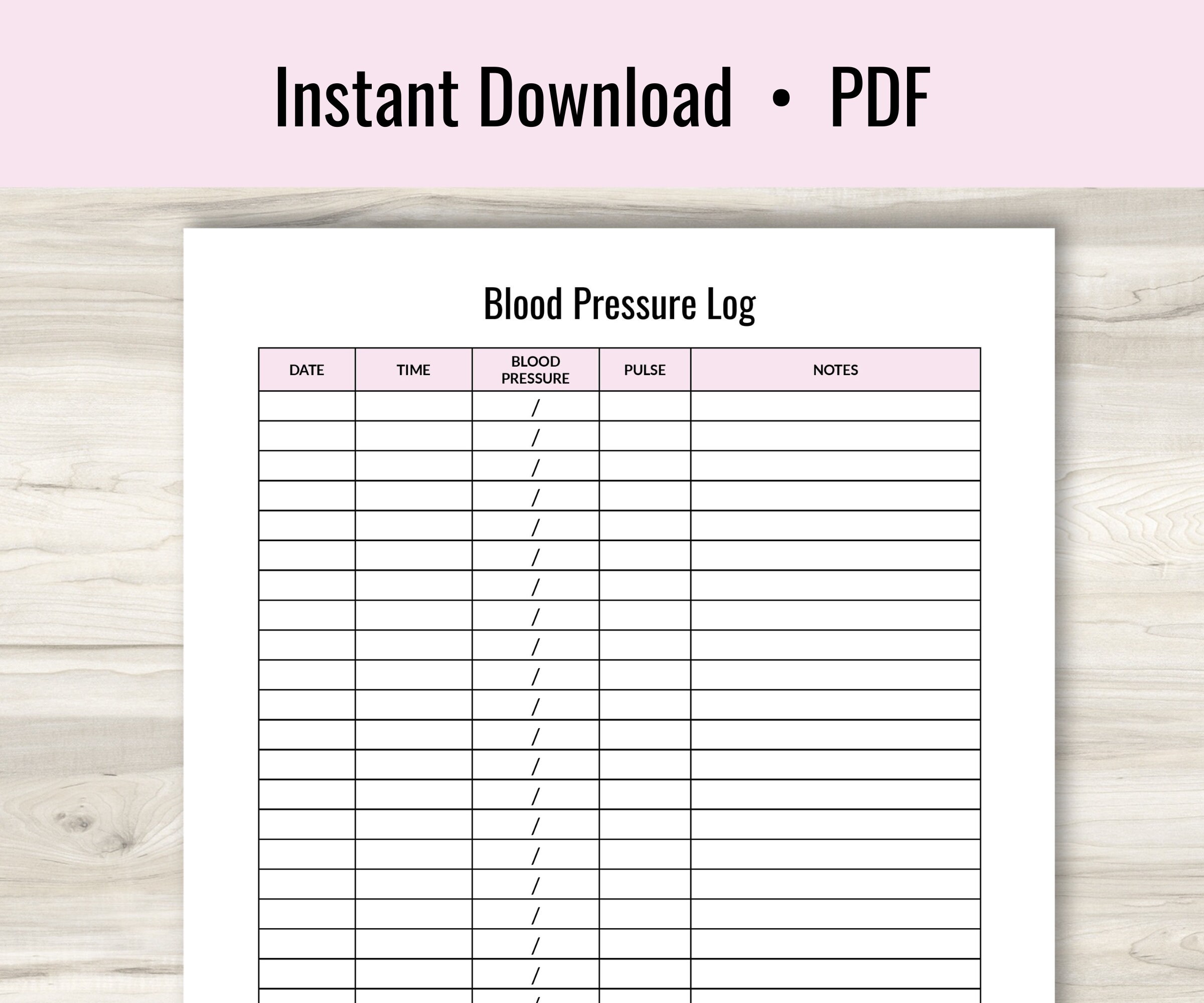 Blood Pressure Log Printable Blood Pressure Chart BP Tracker Daily 