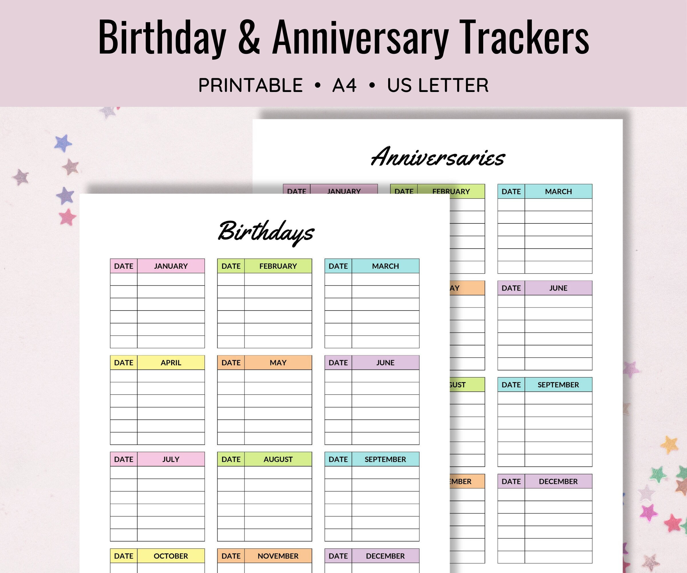 Birthday and Anniversary Calendar Pdf - Etsy
