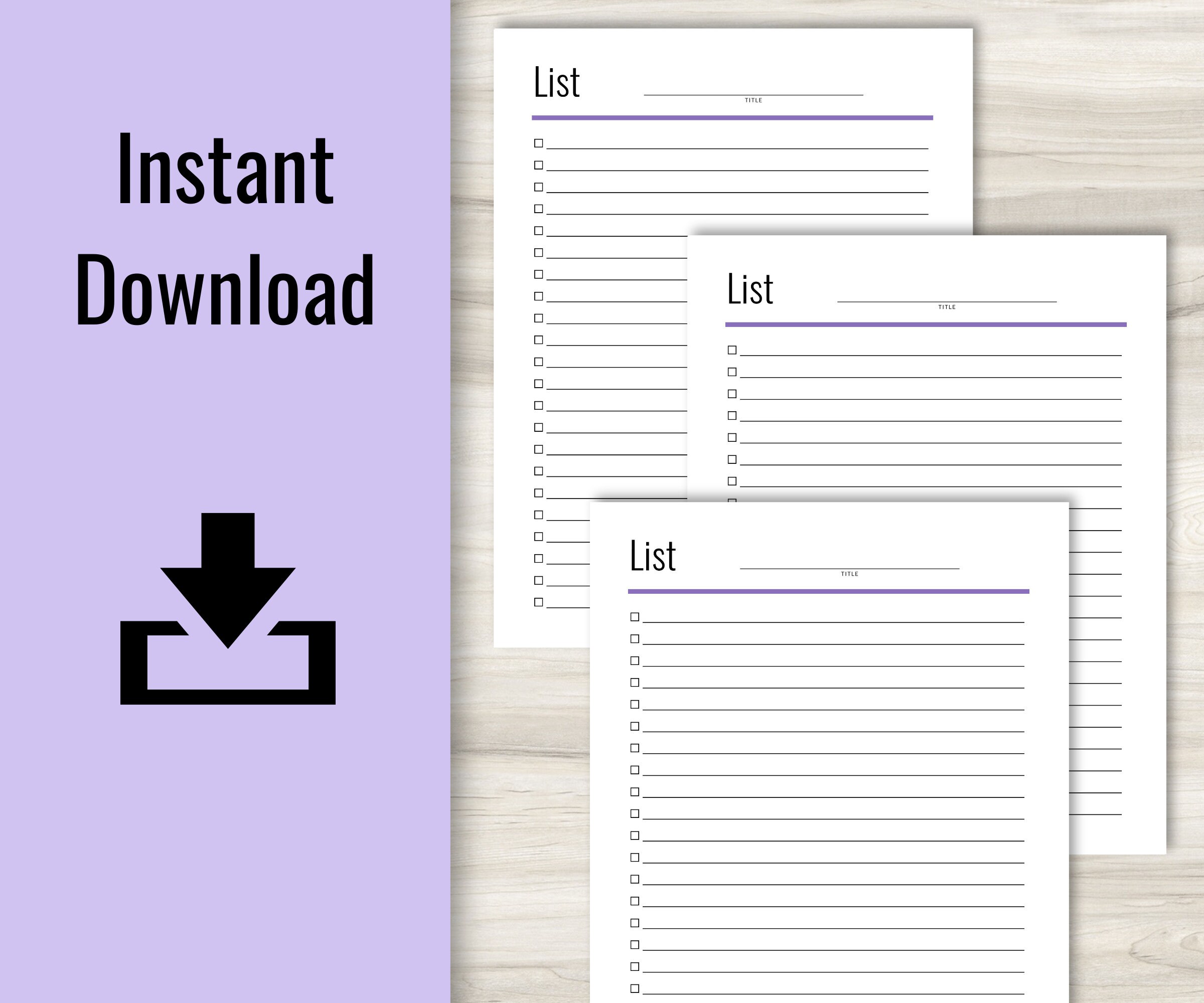 Printable blank list checklist simple list form planner etsy