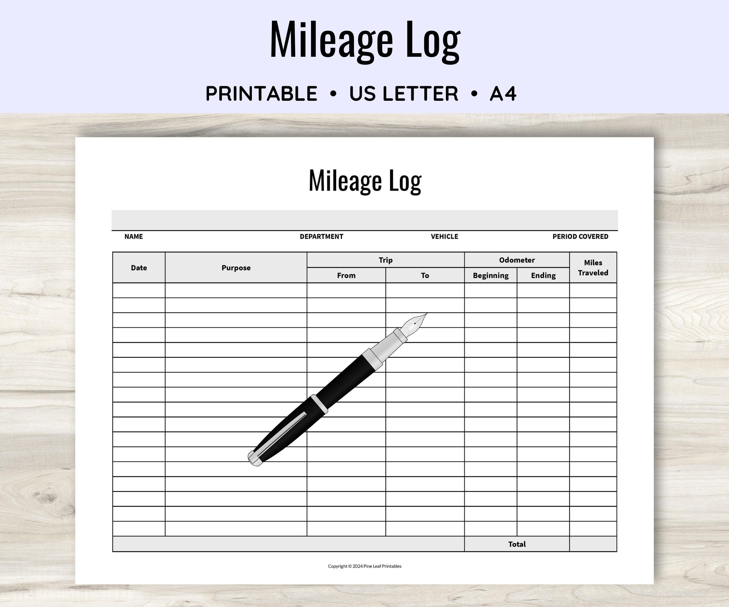 Mileage Log Printable, Work Trip Miles Tracker, Mileage Report Form, Business Miles Form, Vehicle Miles, Personal Car Usage, Taxes Deduction