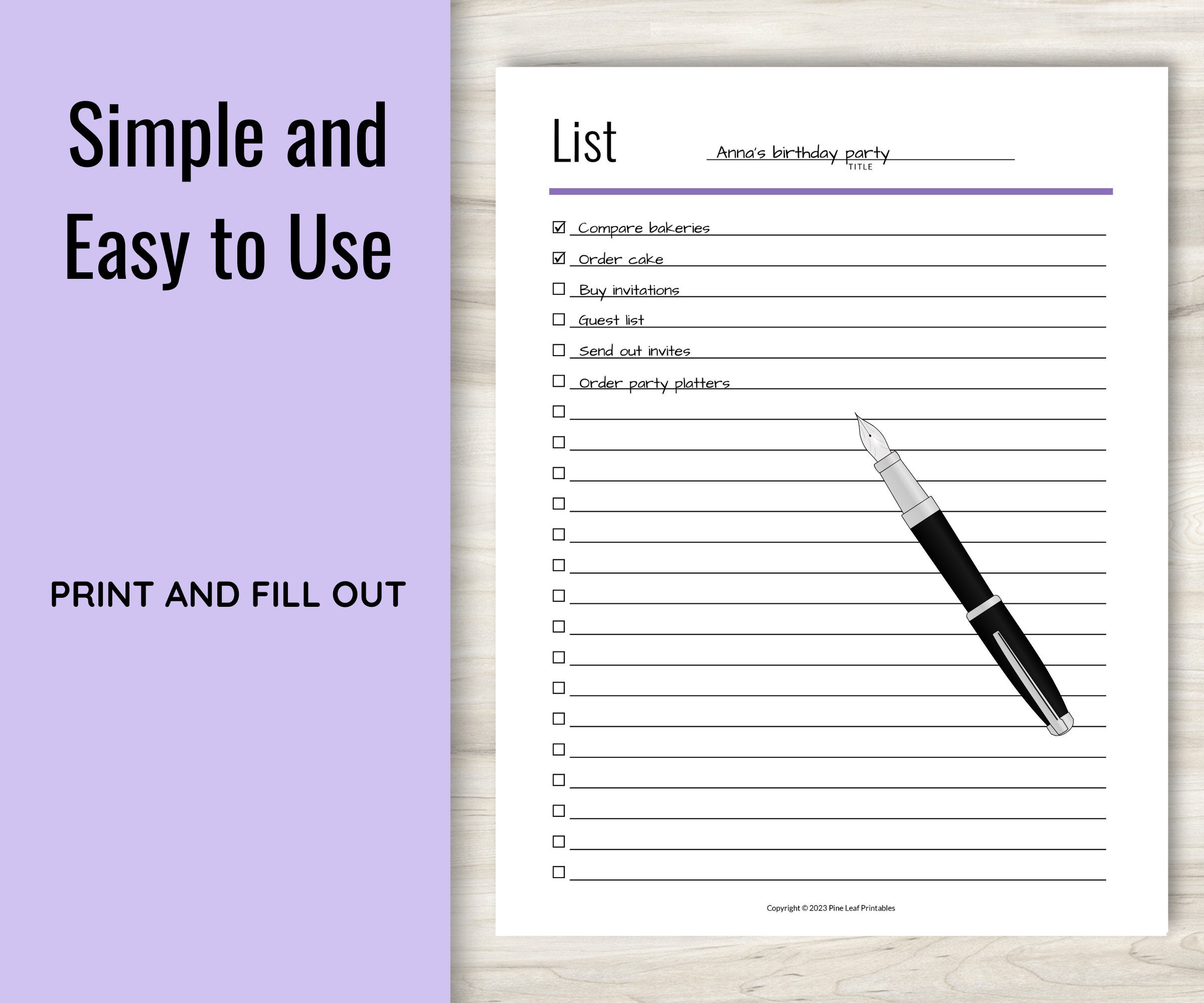 Printable blank list checklist simple list form planner etsy