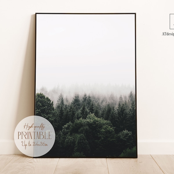 Foggy Forest Prints, Moody Mountain Print, Pine Forest 24x36 Prints, Large Nature Photography Wall Art, Forest Printable, forest landscape