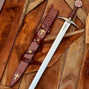 Handmade Templar sword D2 stainless steel sword with scabbard Decirative sword engraved sword best gift for him Birthday gift Christmas gift
