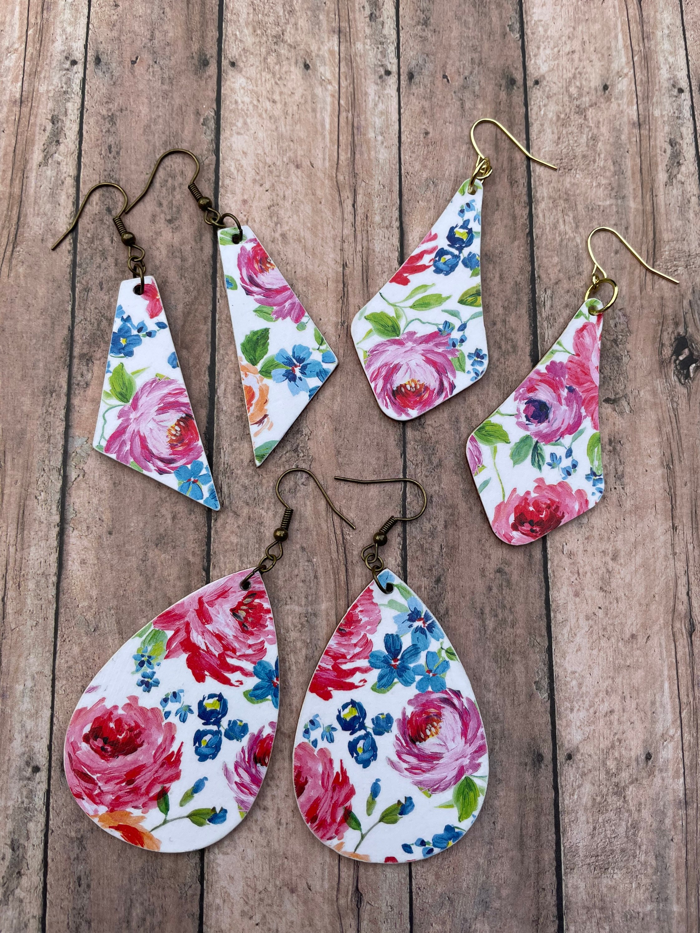 Floral Wood Earrings Etsy