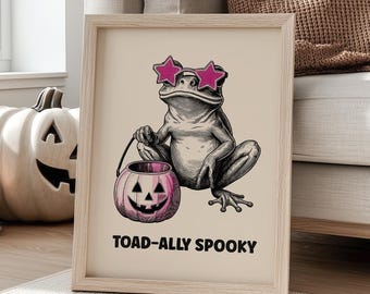 Poster Humoristique Grenouille Sorcière à Halloween - 30x40 Cm - Déco Murale Drôle Et Effrayante