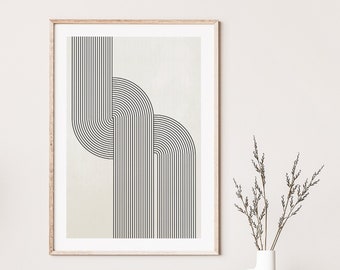Mid Century Modern Lines Print, Beige and Black Geometric Wall Art, Digital Download | 1254