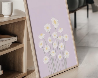Lilac Daises Printable Wall Art, Flower Art Print, Pastel Cottagecore Aesthetic, Danish Pastel Poster, Pastel Lilac Room Wall Decor | 1466